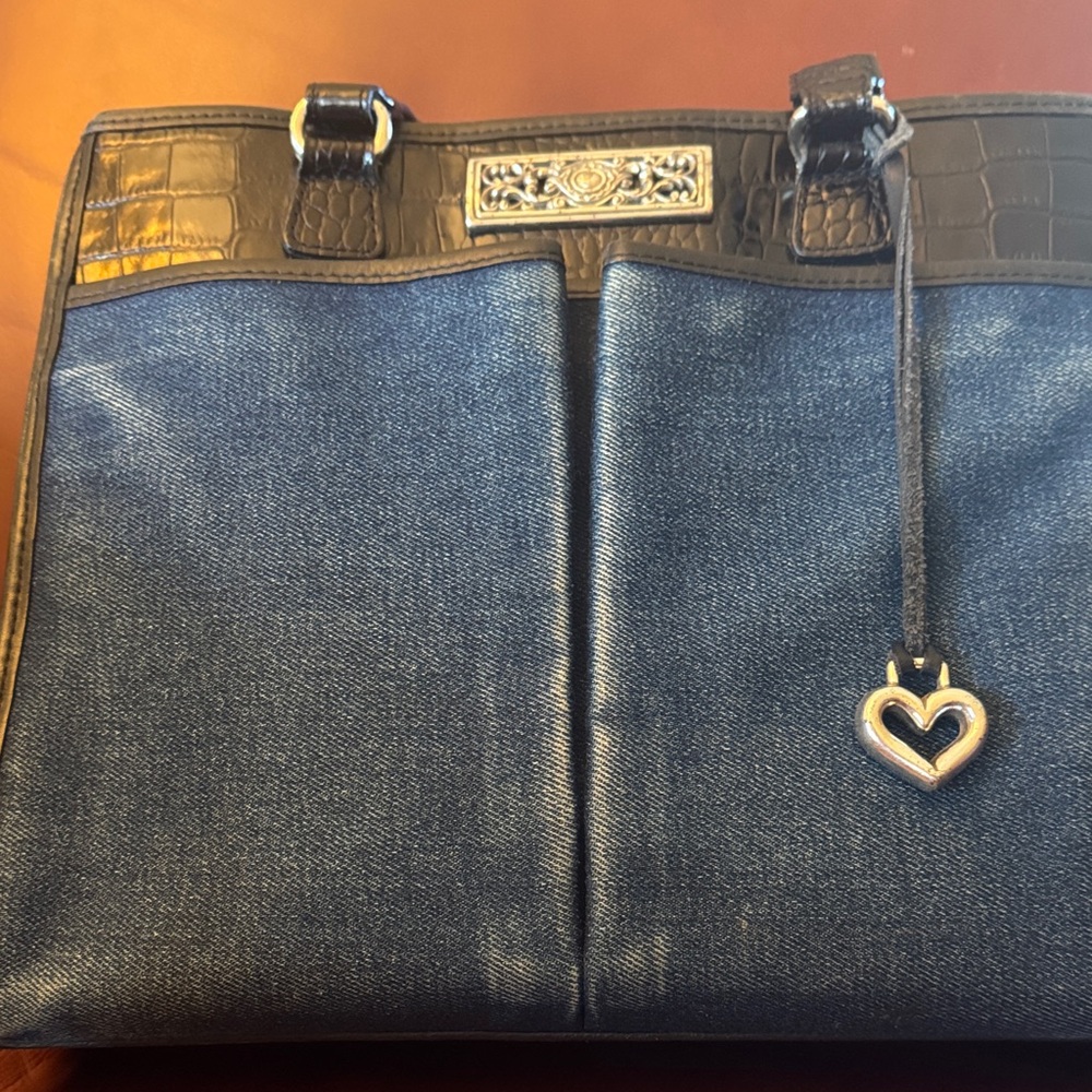 Brighton Denim Blue and Dark Brown Shoulder Bag - Picture 4 of 5